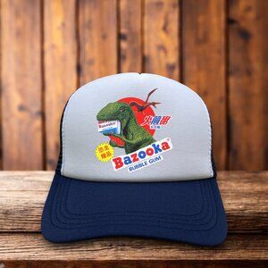 Bazooka Bubble Gum Mens Trucker Hat Navy Snapback Japanese Dinosaur Retro Cap